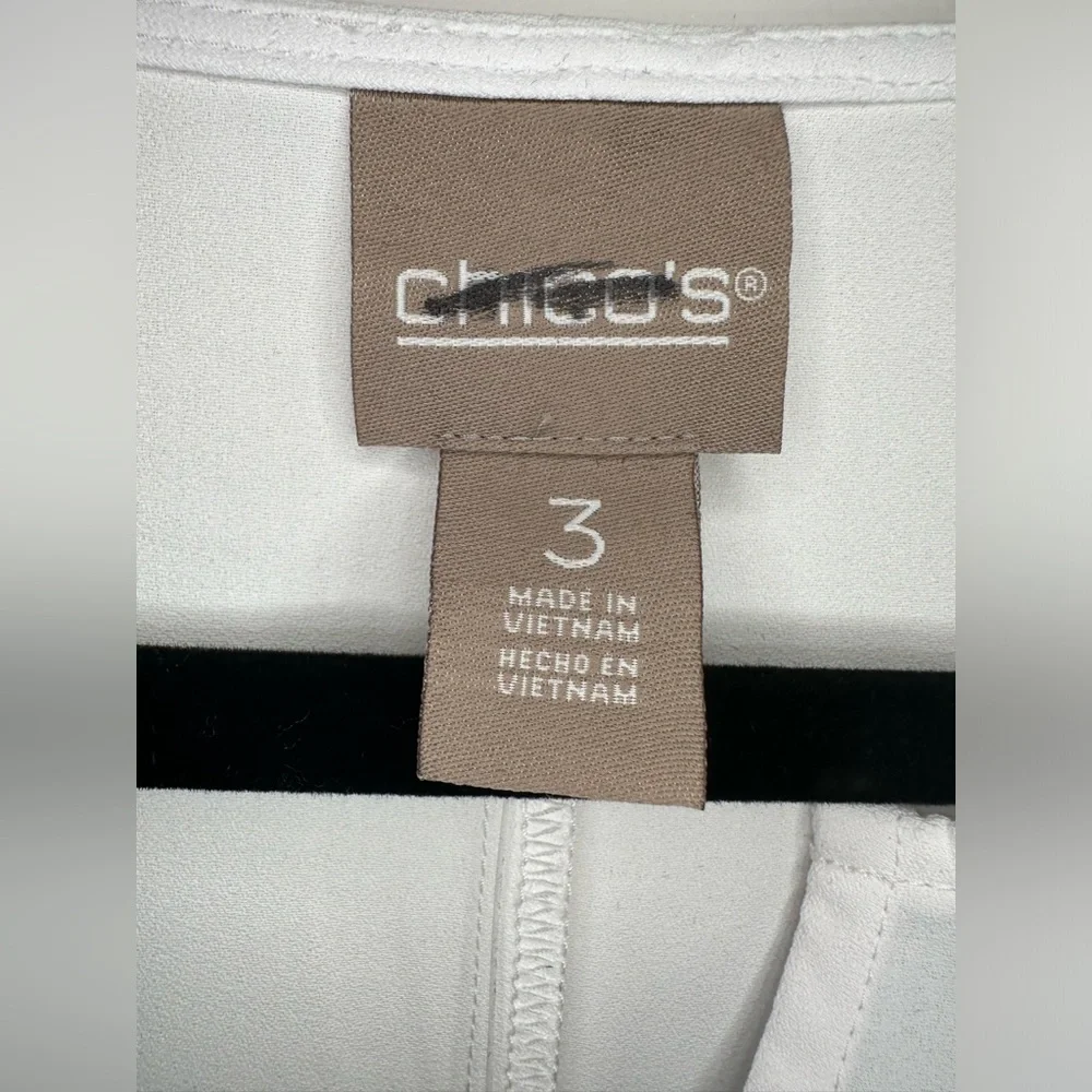 Chico’s Satin Short Sleeve V Neck Top Size 3 Pullover Color White/Blue